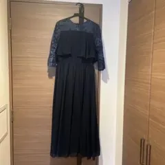 ネイビー レーストップス付きロングドレス