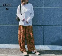 【EARIH 艾莉】植物圖案寬褲 M 橘色 寬管褲