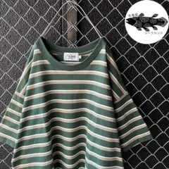 コムドットゆうた着用⭐︎keboz ボーダーTシャツ 刺繍 緑 人気Lサイズのサムネイル