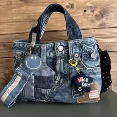 ハンドメイド デニムリメイク バッグ ニコちゃんチャーム 03