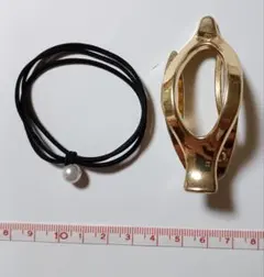 ゴールドヘアクリップとパール付きヘアゴムセット（新品）