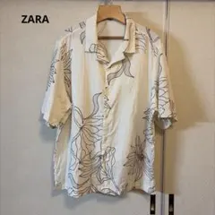 ZARA リネン コットン 半袖シャツ オープンカラー ボタニカル柄 アイボリーのサムネイル