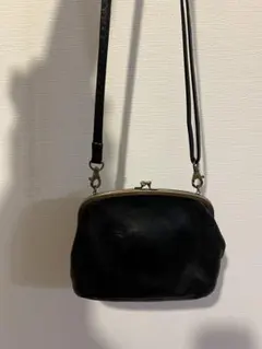 黒 レザー がま口ショルダーバッグ
