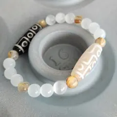 逆 九眼 天珠 ルチル セレナイト ブレスレット 120m 天然石