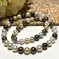 【テリ最強】南洋白蝶 黒蝶 真珠 パール マルチカラー ネックレス SV金具