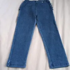 デニムストレートパンツ フリルウエストバンド