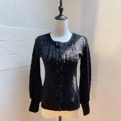 美品　レース編み　S　 ブラック　透け感　　長袖 カーディガン cat call
