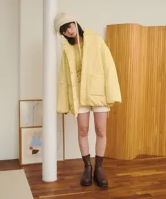 【新品】スタンドカラーボリュームミディコートREMOON ジャケット イエロー