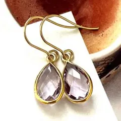 1点作品☆ ペアシェイプ枠ピンクアメジストピアス　イヤリングに変更可能☺︎