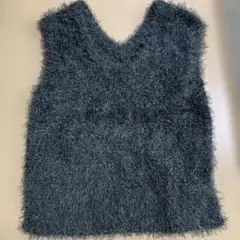 [新品]ラメシャギーニットベスト (ブラック)フリーサイズ