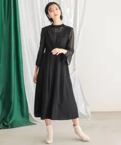 【美品】Callarus バックリボンデザイン袖スリットレースワンピースドレス