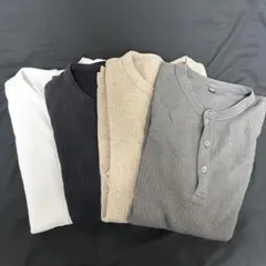 UNIQLO ワッフルヘンリーネック長袖カットソー M 4枚セットのサムネイル