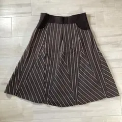ストライプ フレアスカート ブラウン 膝丈 レディース きれいめ Lサイズ 古着
