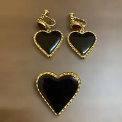 アンティーク　ハート型　イヤリング　ブローチ