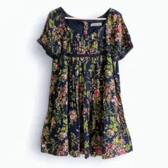 grove ワンピース 半袖 花柄 チュニック プリーツ ネイビー 夏服のサムネイル