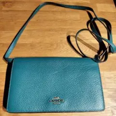 リ*ん様 COACH ターコイズ レザー ショルダーバッグ 財布