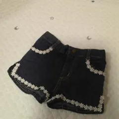 花柄刺繍付きダークデニムショートパンツ 95cm