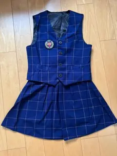 ネイビー チェック柄 ベスト スカート セット 140〜150cm
