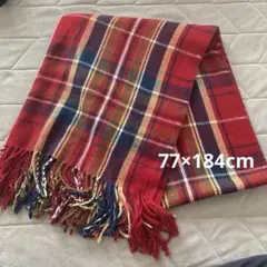 大判マフラー　チェック柄　赤　紺　黄　白　レディース