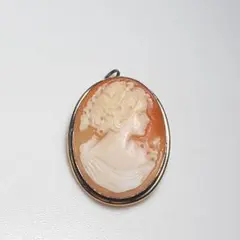2way ブローチ　ペンダント　トップ　カメオ　シェル　女性像横顔　ビンテージ