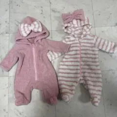 フリース リボン付きロンパース 新生児　防寒