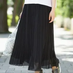 シフォンプリーツロングスカート ブラック
