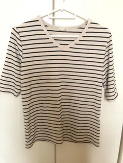 カットソー　M ハニーズ　半袖　リプ　ボーダー　ベージュ　シネマクラブ　夏　秋