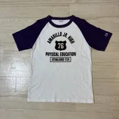 チャンピオン　ラグランTシャツ ホワイト×パープル×ダークブラウン