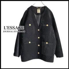 【美品】L'ESSAGE ベロアキルティングVネックブルゾン ジャケット コート
