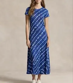 ポロラルフローレン ブロックプリント ミディドレス ロングワンピース リネン 麻