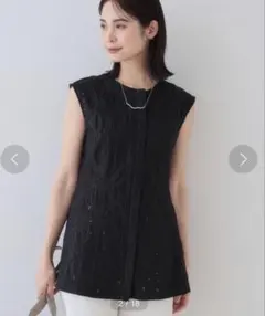 大きいサイズ✨新品 INDIVI 洗える フラワーカット刺繍ノースリーブ 