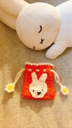うさぎ巾着ポーチ＊オレンジ＊ハンドメイド 新品＊編み物＊ミッフィー風