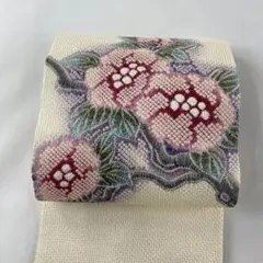 ◆藤娘きぬたや◆名古屋帯 総絞り 枝花 ピンク 白 360cm