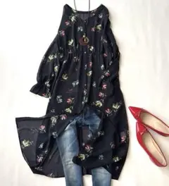 美品♡アーバンリサーチドアーズ シースルーワンピース 花柄 ブラック シアー