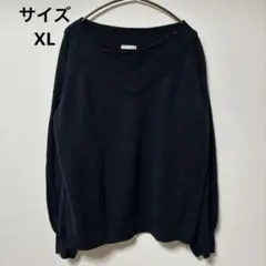 【大き目サイズ】GU ジーユー Vネック ボリュームスリーブ ニット 濃紺 XL