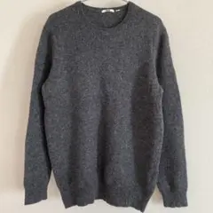 ★ユニクロUNIQLO★ メンズ クルーネック丸首セーター毛100%グレー ☆L