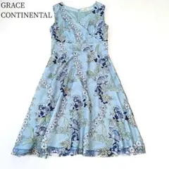 【グレースコンチネンタル】ロングワンピース　花柄　刺繍　レース　ボタニカル　M