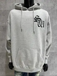 SWS　グレー　L　ブラックレターワッペン　裏毛プルパーカー　ビッグシルエット
