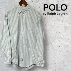 シャツ　ストライプ　ブルー　ホワイト　古着　ラルフローレン　ボタンダウン