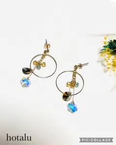 ❇カットガラス 雪の結晶・メタルフープ・ノーマルポストキャッチピアス