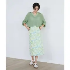 ルフトローブ Luftrobe スキッパー衿透かし柄ニット グリーン 試着のみ