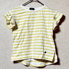 プティマイン キッズ 半袖Tシャツ 100 黄白ボーダー フリル袖