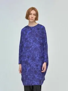 未使用■ミズイロインド■プリントコクーンワイドワンピース■Fサイズ■ブルー系