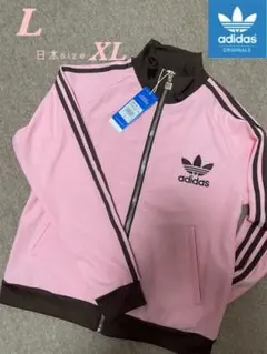 ［新品］L 韓国限定 adidas トラックジャケット刺繍ロゴ ピンク×ブラウン