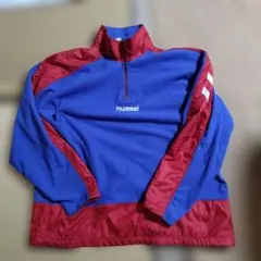 hummel ハーフジップ フリース×ナイロン　プルオーバー 青/赤　日本製のサムネイル