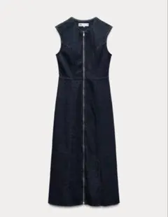 新品未使用 ZARA ザラ フロントジッパー ミディ丈 デニムワンピース