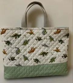 恐竜柄　キルティングレッスンバック　上履き入れ