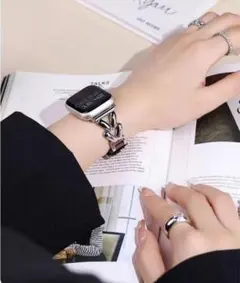 38/40/41mm ブラック　アップルウォッチ バンド　レザーチェーンベルト