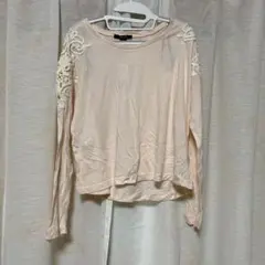 タグ付き FOREVER 21 長袖カットソー レース装飾 ピンク S