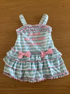 女の子用水着 110cm 水色ストライプ フリル付き